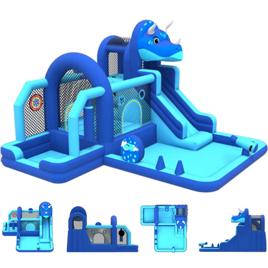 Dinosaur Bounce House With Slide And Water Features For Kids